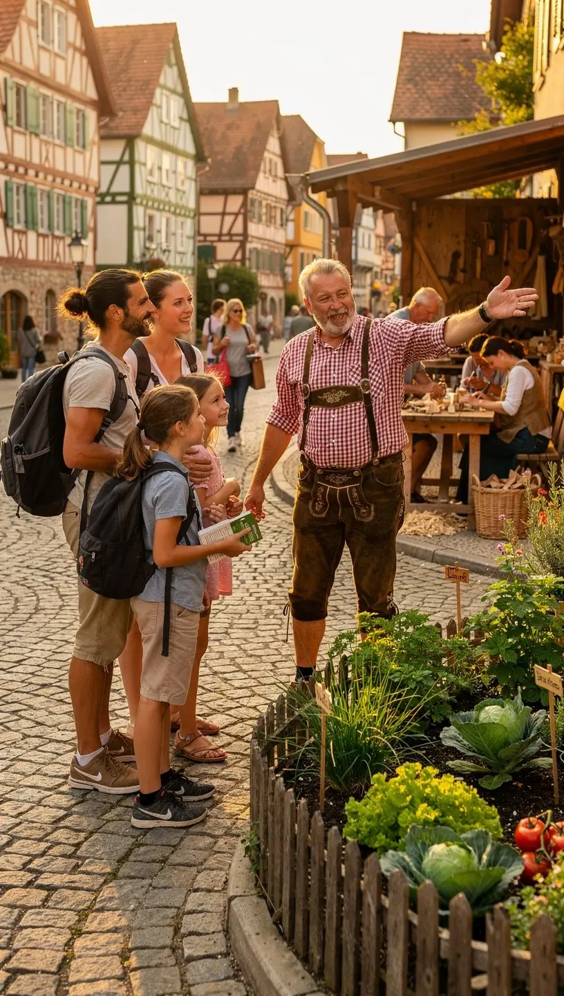 Teilnehmer eines kulturellen Workshops lernen traditionelle Handwerkstechniken in einem deutschen Erbeort.